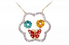 Altın Kelebekli ve Çiçekli kolye Kly00122 Melis Gold