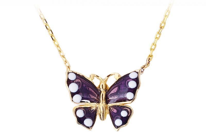 Altın Mineli Kelebek Kolye Kly00126 Melis Gold