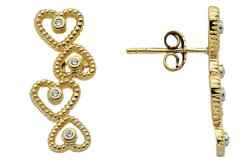 Altın Taşlı Kalp Küpe Kp000070 Melis Gold