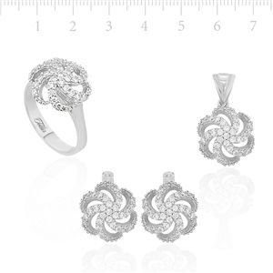 GUMUSH Zirkon Taşlı Rodyum Kaplama Çiçek Set | SET47138364