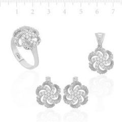 GUMUSH Zirkon Taşlı Rodyum Kaplama Çiçek Set | SET47138364