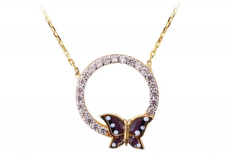 Altın Mineli Kelebek Kolye Kly00129 Melis Gold