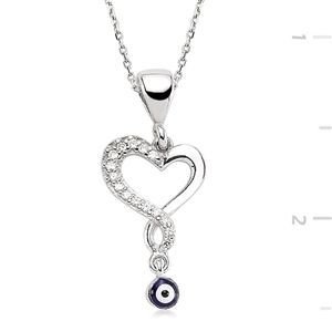 GUMUSH 925 Zirkon Taşlı Nazarlı Kalp Kolye | PT0460024