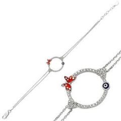GUMUSH 925 Zirkon Taşlı Nazarlı Kelebek Bileklik | BR0460162