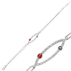 GUMUSH 925 Zirkon Taşlı Nazar ve Uğur Böcekli Bileklik | BR0460164