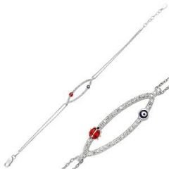 GUMUSH 925 Zirkon Taşlı Nazar ve Uğur Böcekli Bileklik | BR0460164