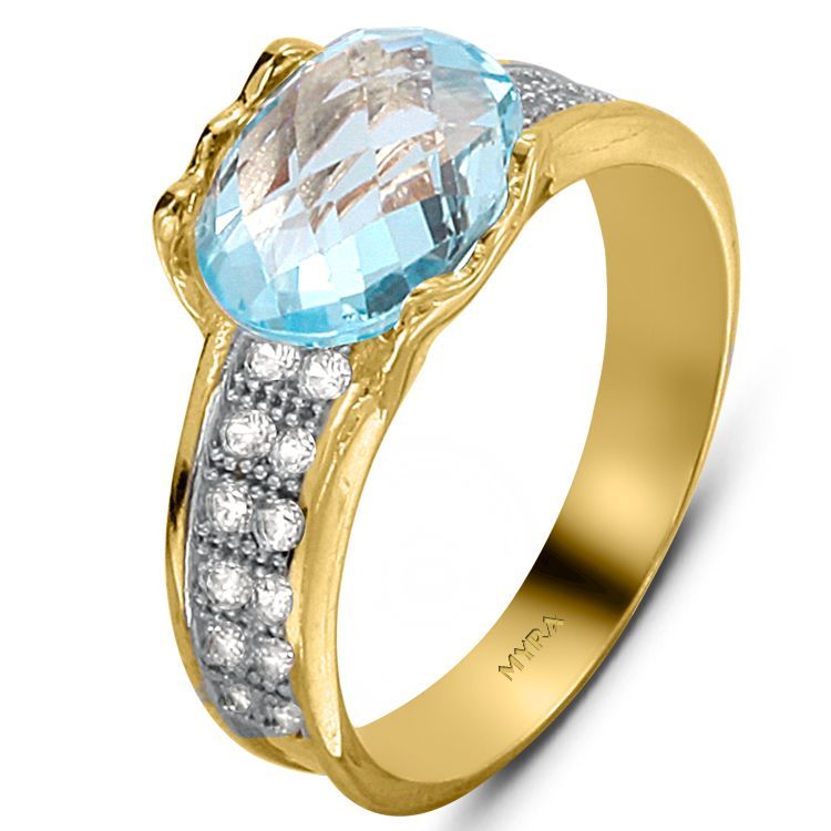 Myra Gold Aquamarine Taşlı Yeşil Beyaz Altın Yüzük