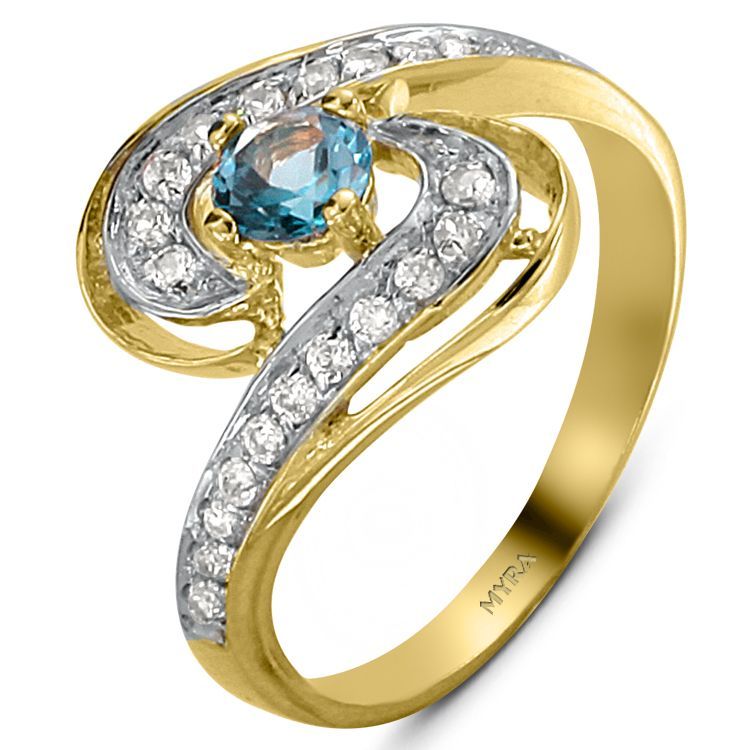 Myra Gold Aquamarine Taşlı Fantazi Altın Yüzük