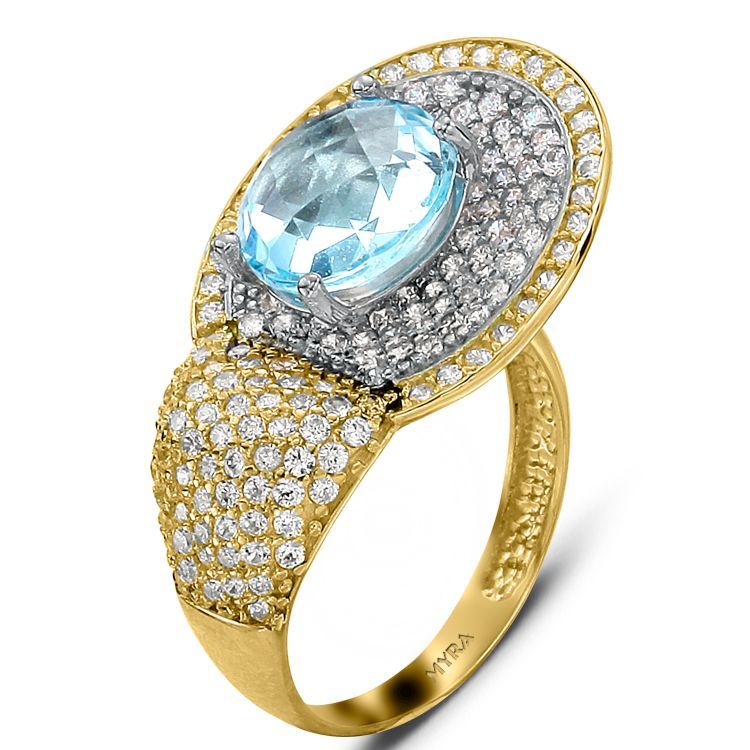 Myra Gold Aquamarine Taşlı 14 Ayar Yüzük