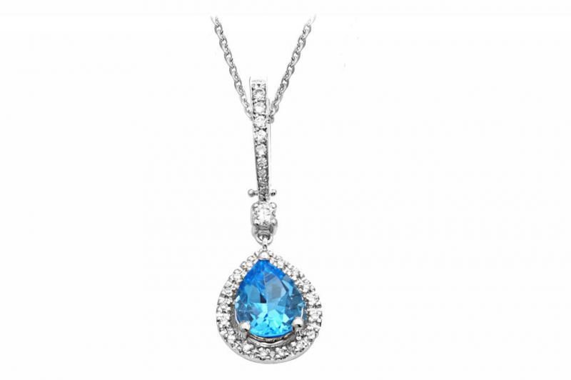 Pırlanta Aqua Marin Kolye 18 Ayar p000265 Melis Gold