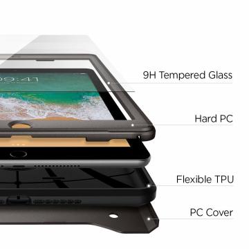 iPad 9.7'' (2017 / 2018) Kılıf, Spigen Tough Armor Tech + 9H Temperli Cam Koruyucu Gunmetal