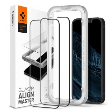 iPhone 14 / iPhone 13 Pro / iPhone 13 Uyumlu Kolay Kurulum Ekran Koruyucu, Spigen Glas.tR Align Master Full Cover Black (2 Adet)