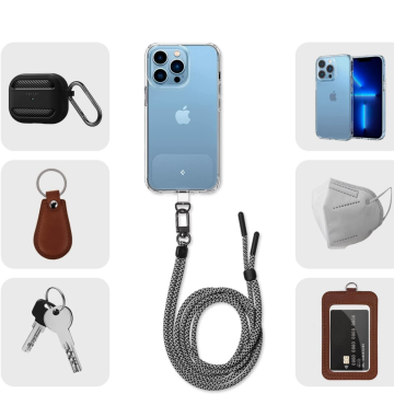 Telefon Askısı Tüm Cihazlarla Uyumlu Neck Strap (Boyun Askı İpi) + Tag (Tutucu Aparat), Spigen Cross Body Strap Set