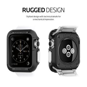 Apple Watch Serisi (38mm) Kılıf, Spigen Rugged Armor Smooth Black
