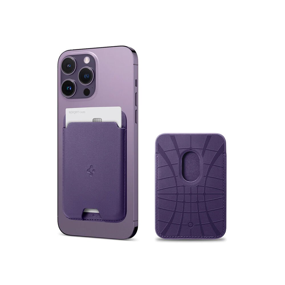 Spigen Apple MagSafe iPhone 15 / iPhone 14 / iPhone 13 / iPhone 12 Serisi için Cüzdan Valentinus Purple