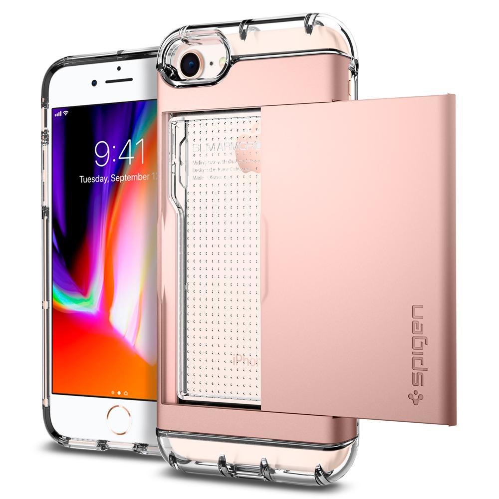 iPhone SE 2020 / iPhone 8/7 Uyumlu Kılıf, Spigen Crystal Wallet Cüzdan Rose Gold