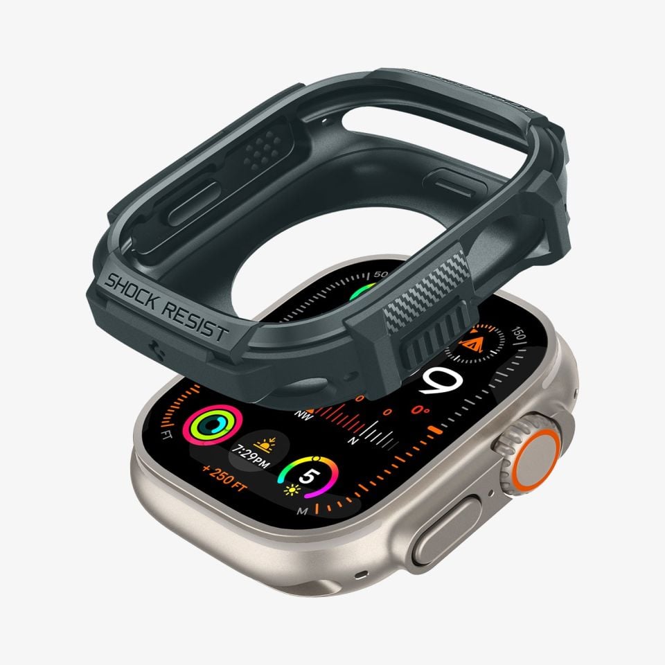 Apple Watch Ultra 2 / Ultra Serisi (49mm) Kılıf, Spigen Rugged Armor Abyss Green