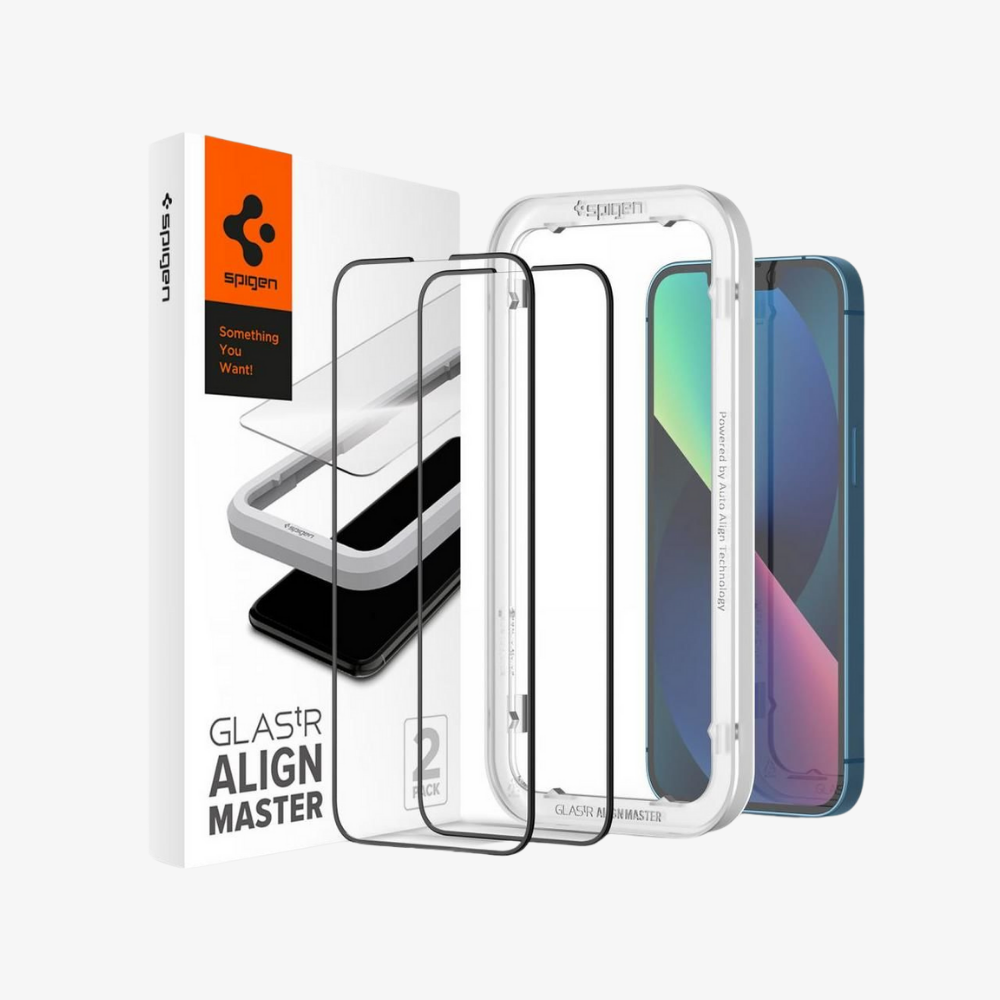 iPhone 14 Plus / iPhone 13 Pro Max Uyumlu Kolay Kurulum Ekran Koruyucu, Spigen Glas.tR Align Master Full Cover Black (2 Adet)