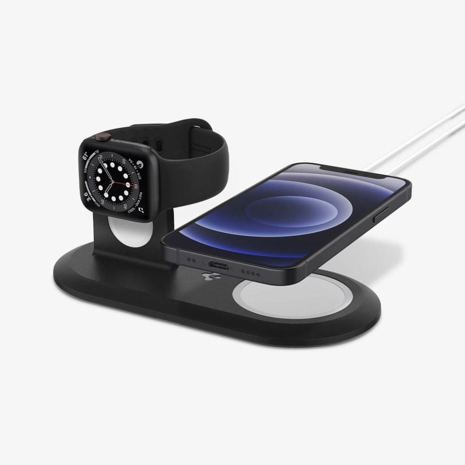Spigen MagFit Duo 2in1 MagSafe & Apple Watch ile Uyumlu Stand Dock Ünitesi Black
