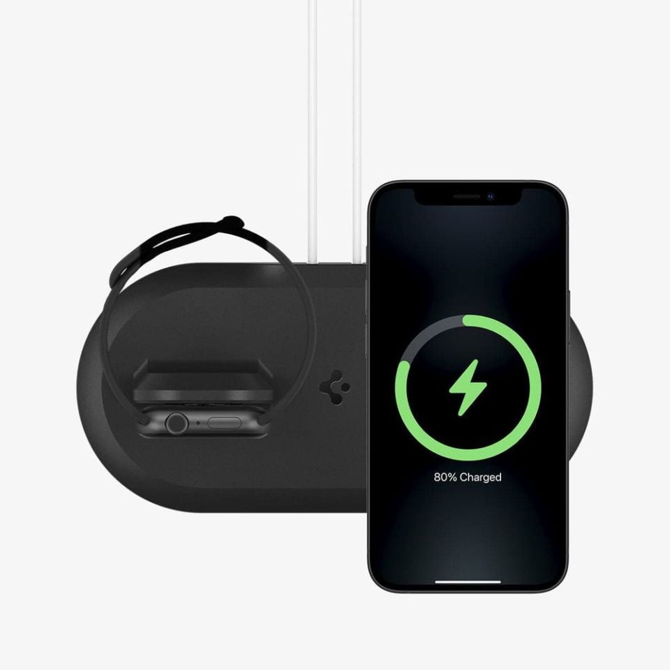 Spigen MagFit Duo 2in1 MagSafe & Apple Watch ile Uyumlu Stand Dock Ünitesi Black