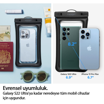 Spigen Aqua Shield Floating WaterProof Universal (Tüm Cihazlarla Uyumlu) IPX8 Sertifikalı Su Geçirmez Yüzer Kılıf Crystal Clear