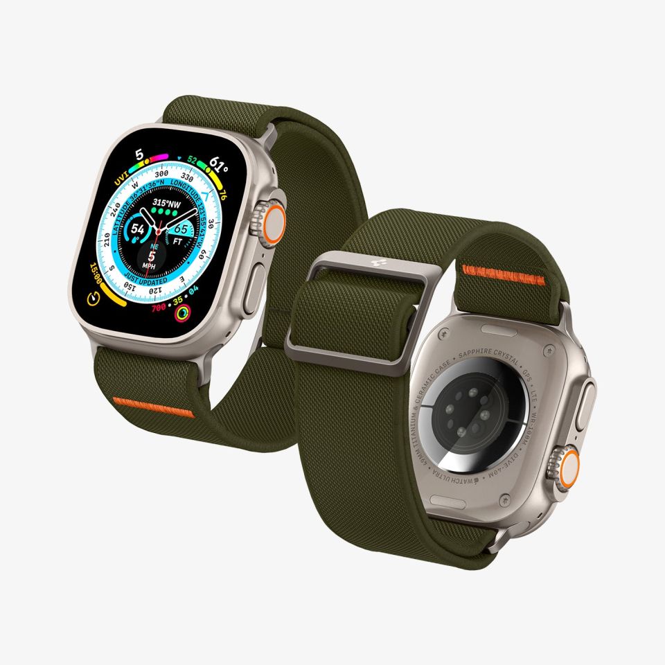 Apple Watch Serisi (49mm/45mm/44mm/42mm) Kayış Kordon, Spigen Watch Band Lite Fit Ultra Khaki