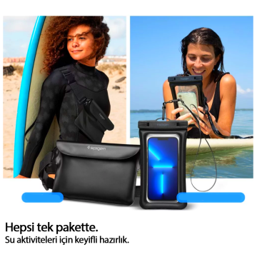 Spigen Universal Aqua Shield Waterproof Tüm Cihazlarla Uyumlu Set (Kılıf ve Çanta) A621 Black