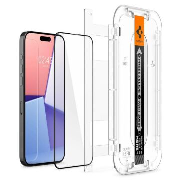 iPhone 15 Pro Max Ekran Koruyucu Kolay Kurulum, Spigen GLAS.tR EZ Fit Full Cover Black (1 Adet)