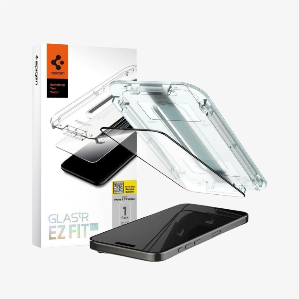 iPhone 15 Pro Max Ekran Koruyucu Kolay Kurulum, Spigen GLAS.tR EZ Fit Full Cover Black (1 Adet)