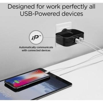 Spigen F401 Şarj Cihazı, 4 USB Giriş+iP (Intelligent Power Technology) Duvar Şarjı Black