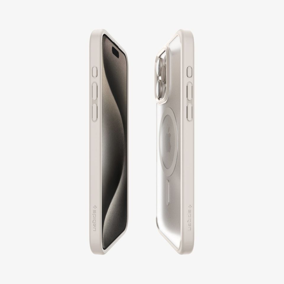 iPhone 15 Pro Kılıf, Spigen Ultra Hybrid Magfit (Magsafe Uyumlu) Frost Natural Titanium