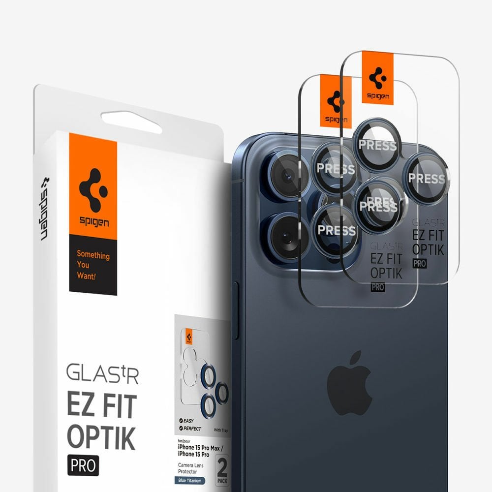 iPhone 15 Pro Max / iPhone 15 Pro / iPhone 14 Pro Max / iPhone 14 Pro Kamera Lens Cam Ekran Koruyucu, Glas.tR EZ Fit Optik Pro (2 Adet) Blue Titanium