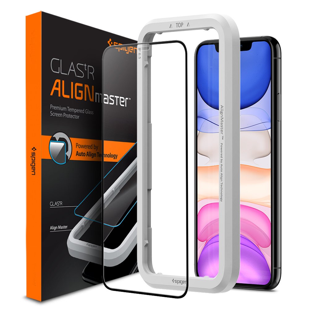 iPhone 11 / XR Cam Ekran Koruyucu Kolay Kurulum, Spigen AlignMaster Full Cover Glass Black