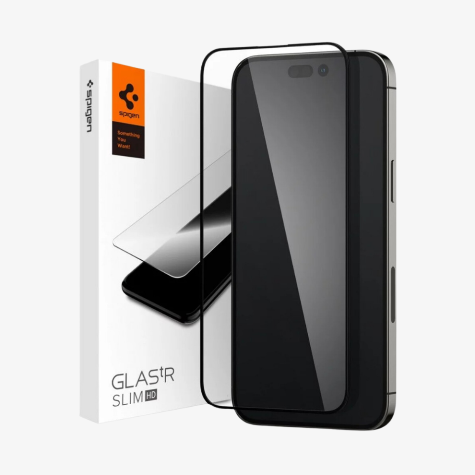 iPhone 14 Pro Cam Ekran Koruyucu, Spigen Tam Kaplayan Glas.tR Slim Full Cover Black