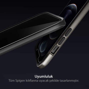 iPhone 12 Pro / iPhone 12 Ekran Koruyucu, Spigen Glas tR ALM FC Black (2 Adet)