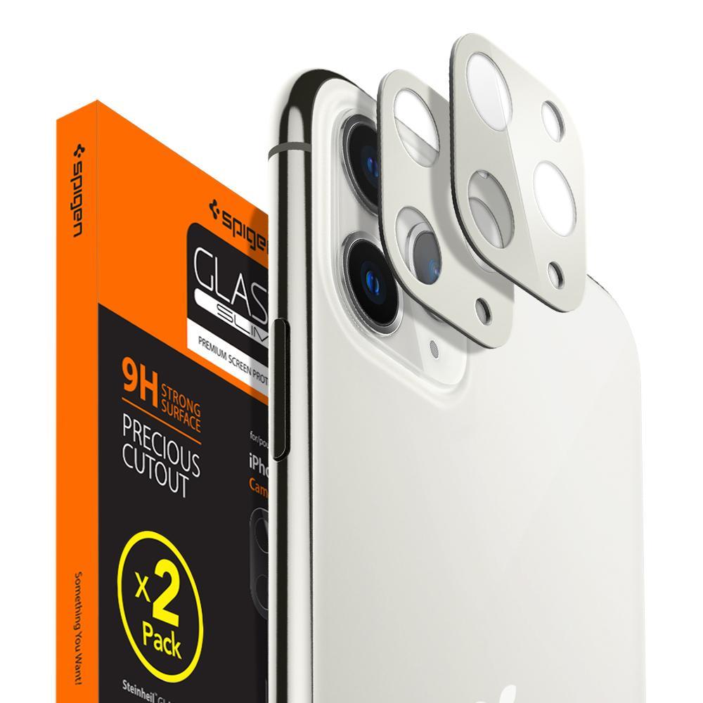 iPhone 11 Pro Max / iPhone 11 Pro Kamera Lens Cam Ekran Koruyucu, Spigen Full Cover (2 Adet) Silver