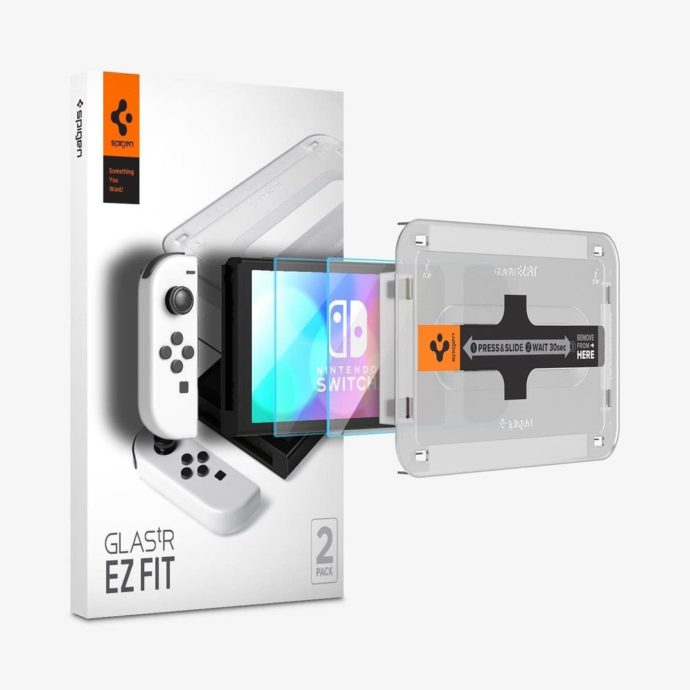 Spigen Nintendo Switch OLED ile Uyumlu Cam Ekran Koruyucu Kolay Kurulum GLAS.tR EZ Fit Slim HD (2 Adet) Clear