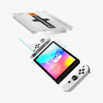 Spigen Nintendo Switch OLED ile Uyumlu Cam Ekran Koruyucu Kolay Kurulum GLAS.tR EZ Fit Slim HD (2 Adet) Clear