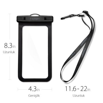 Spigen Universal Waterproof Tüm Cihazlarla Uyumlu IPX8  (25 Metre Dalış Sertifikalı) Su Geçirmez Kılıf Black