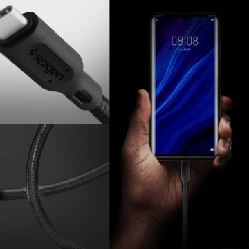 Spigen DuraSync Type-C to USB 2.0 Hızlı Şarj ve Data Kablo (1.5 Metre) C10HS Black