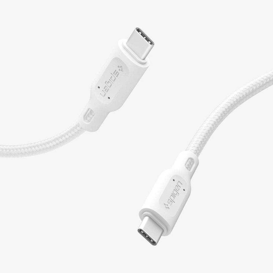 Spigen DuraSync Type-C to Type-C USB 2.0 60W Hızlı Şarj ve 480mb/s Data Hızı Kablo (1.5 Metre) C11C1 White