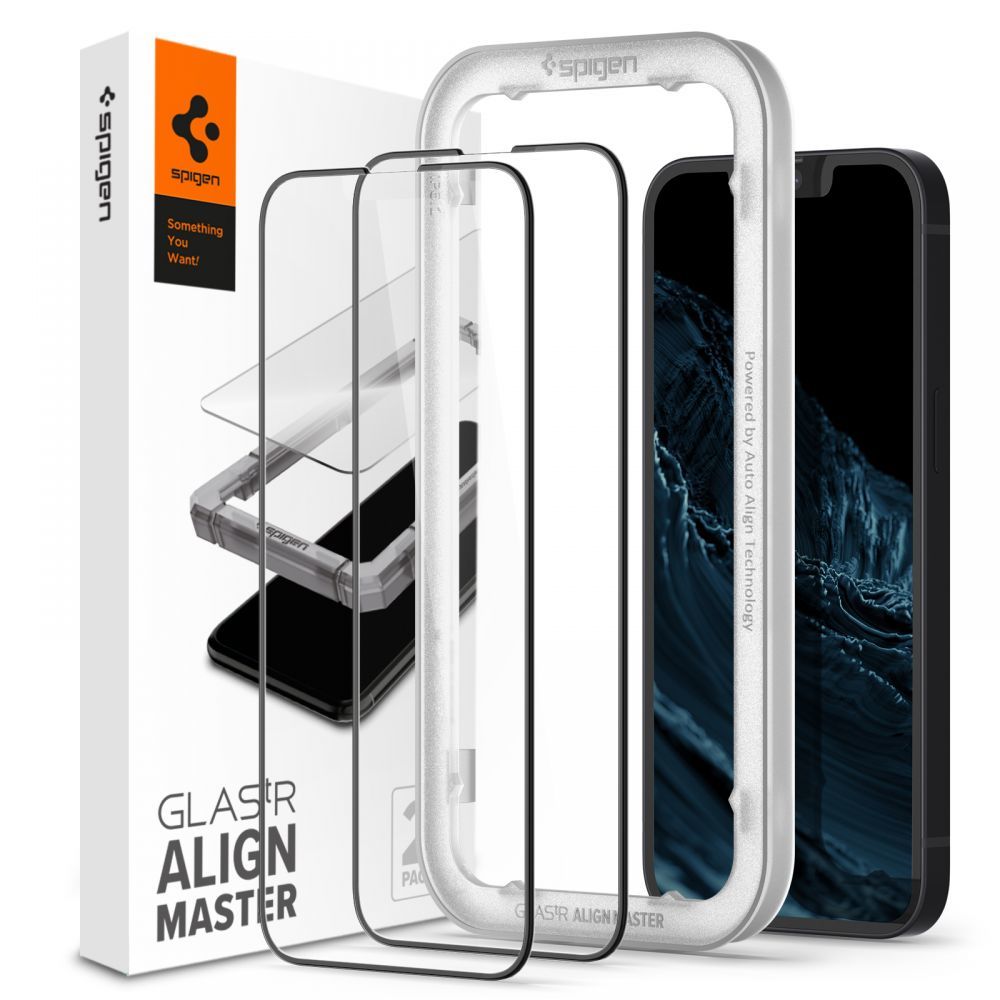 iPhone 13 Mini Cam Ekran Koruyucu, Spigen Kolay Kurulum Glas.tR AlignMaster Full Cover (2 Adet) Black