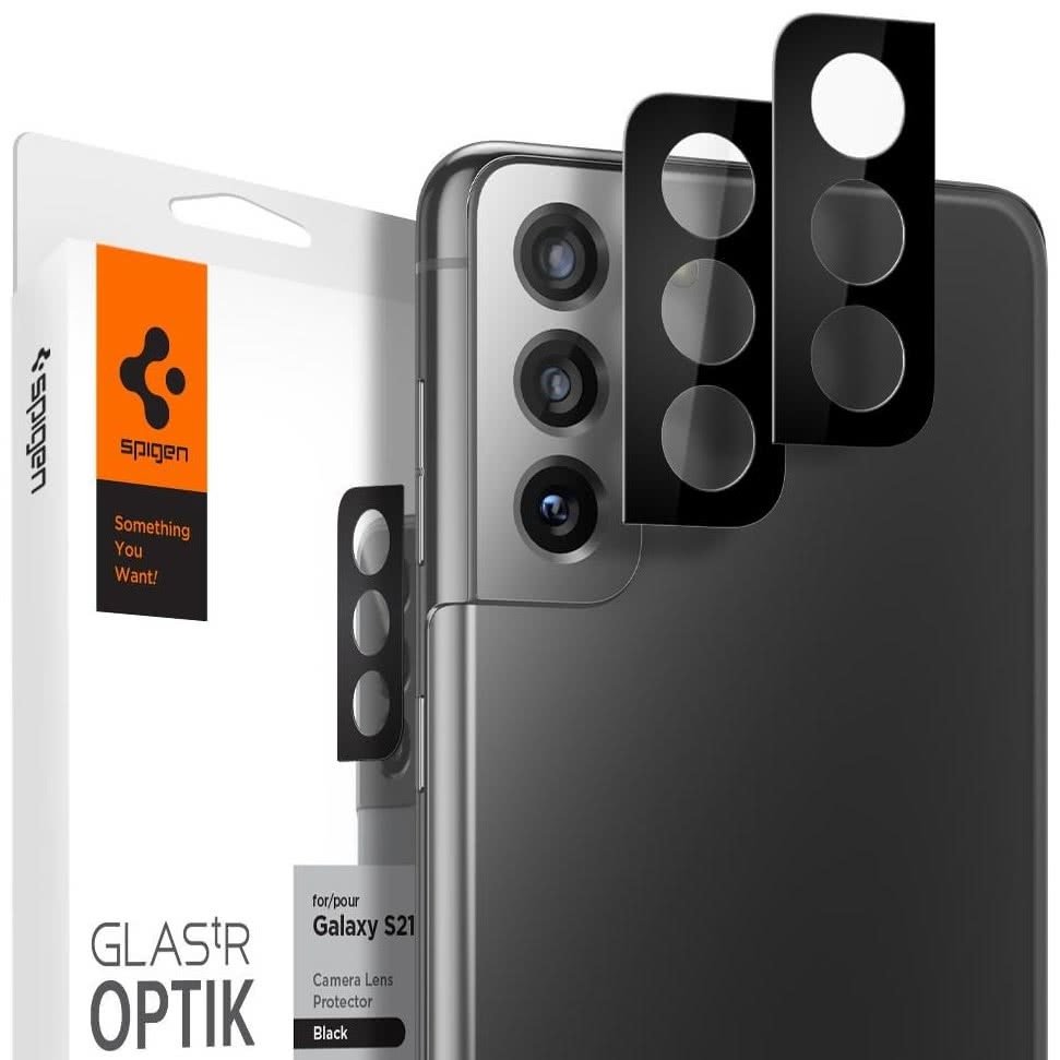 Galaxy S21 Kamera Lens Cam Ekran Koruyucu, Spigen Glas.tR Optik Black (2 Adet)