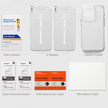 iPhone 13 Pro Kılıf, Spigen Crystal Pack + Spigen Glas.tR Slim HD (2 Adet) 360* Cam Ekran Koruyucu Crystal Clear