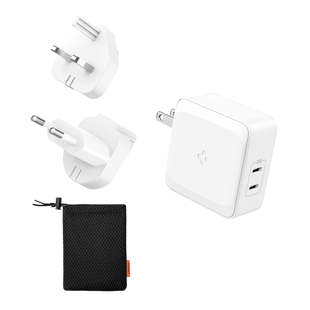 Spigen 45W USB-C Güç Adaptörü 2 Port (Akım Korumalı) 20W/45W Type-C iPhone & Android & iPad & MacBook Hızlı Şarj Cihazı + Çoklu Değiştirebilir Başlık Travel ArcStation PE2010 White - ACH02613 White