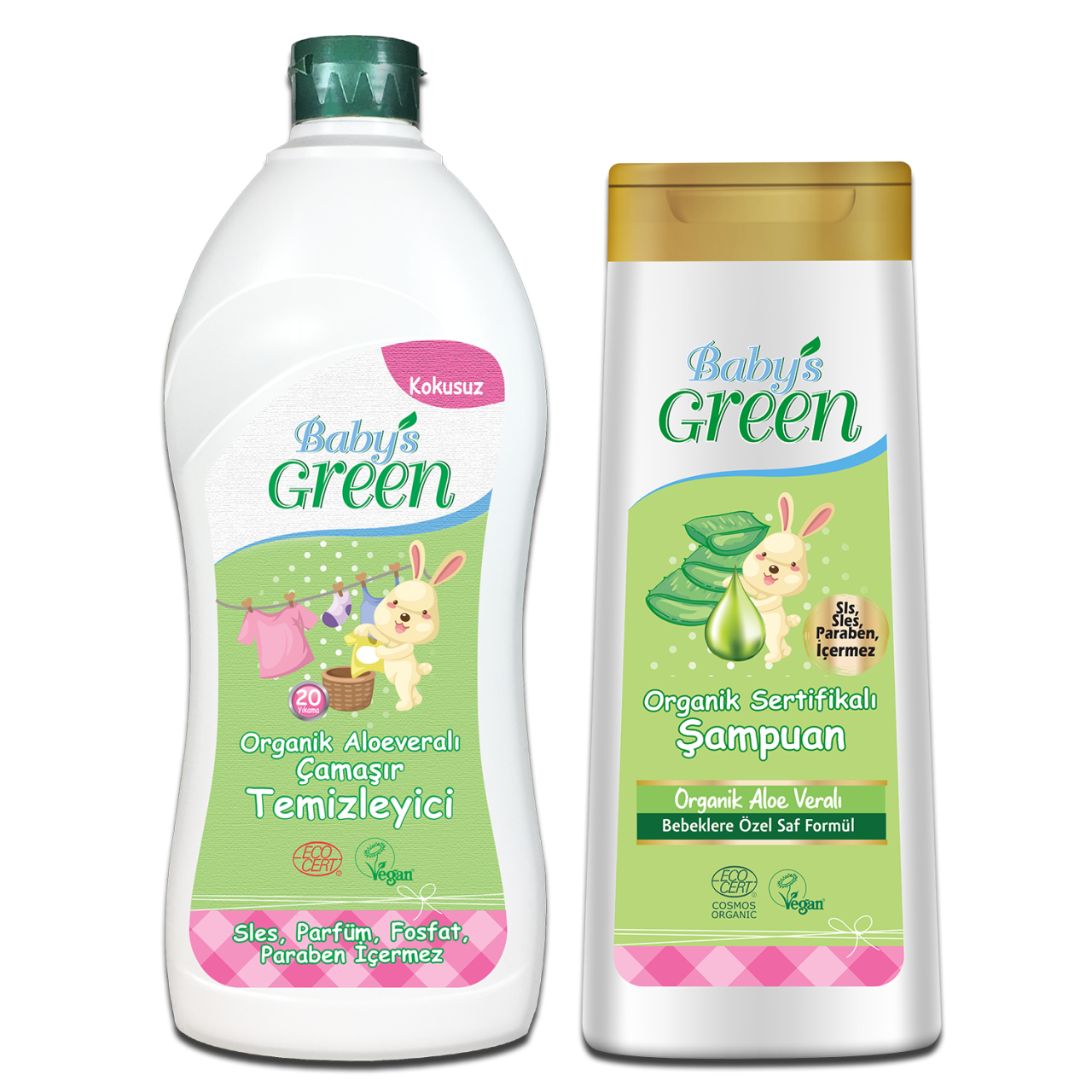 2'li Set Organik Aloe Veralı Bebek Çamaşır Temizleyici 20 Yıkama ECO - Organik Aloe Veralı Bebek Saç ve Vücut Şampuanı 400 ml EcoCosmos