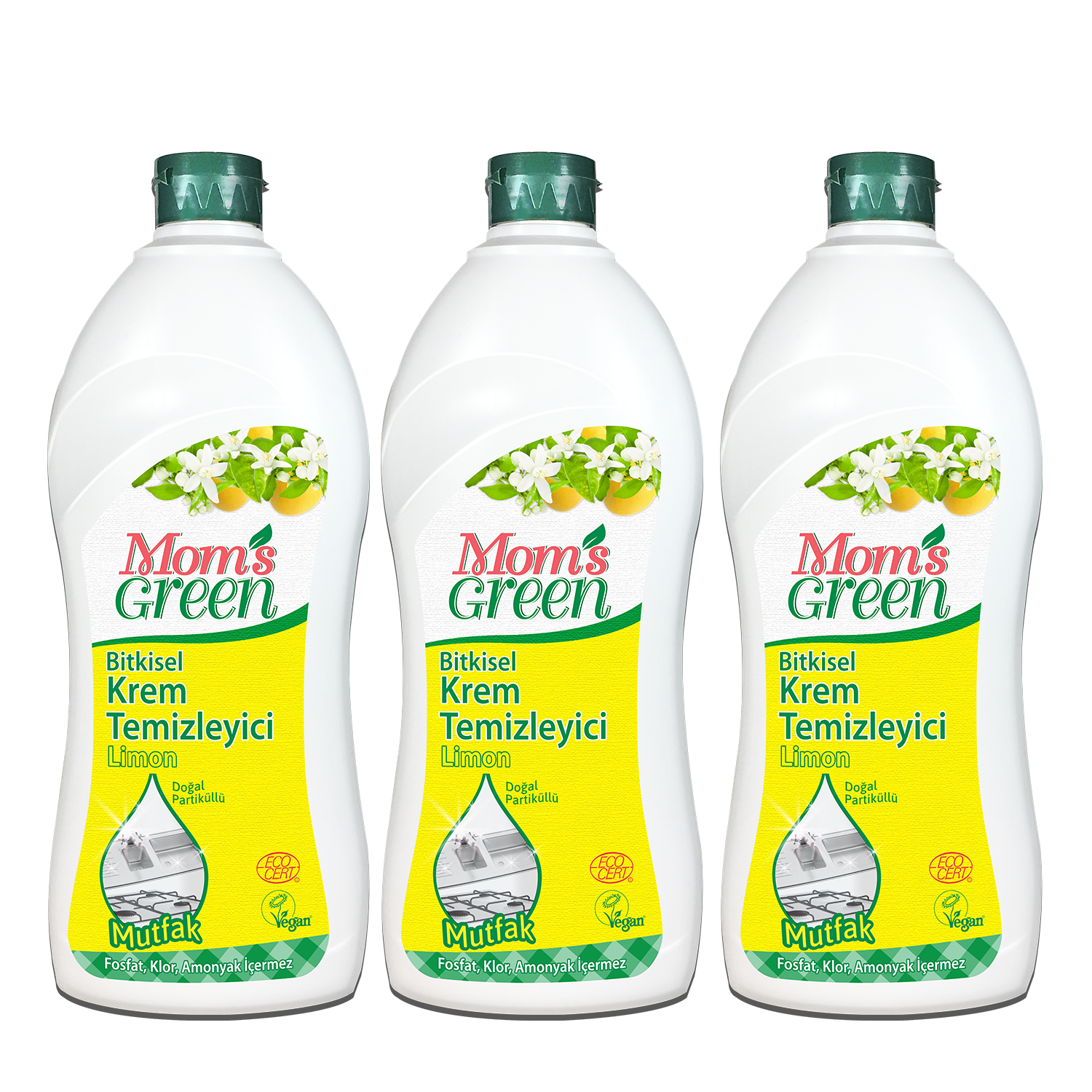 3'lü Set Bitkisel Krem Temizleyici Mutfak - Limon