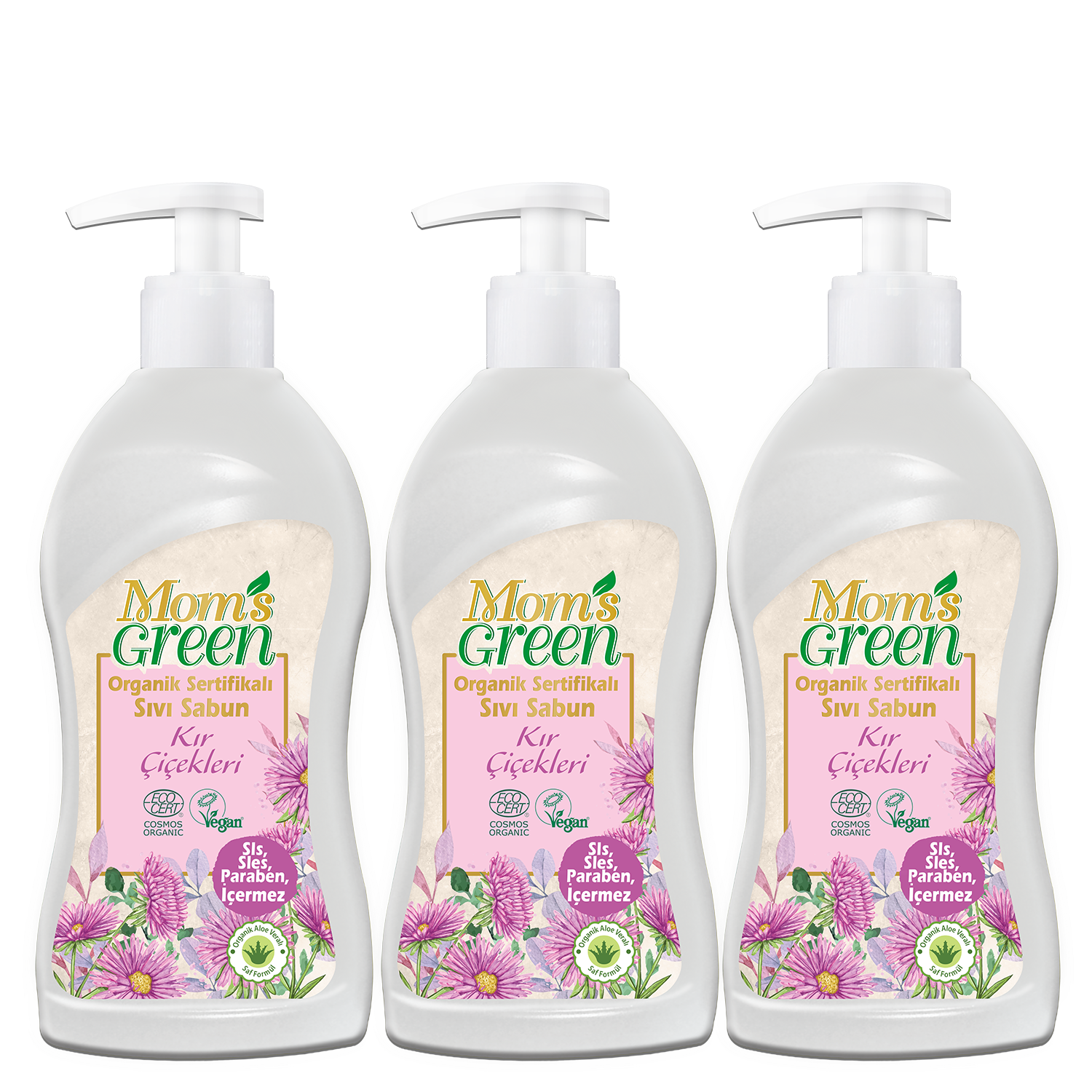 3'lü Set Mom's Green Organik Sertifikalı Sıvı Sabun - Kır Çiçekleri  500 ml 3 Al 2 Öde Eco Cosmos