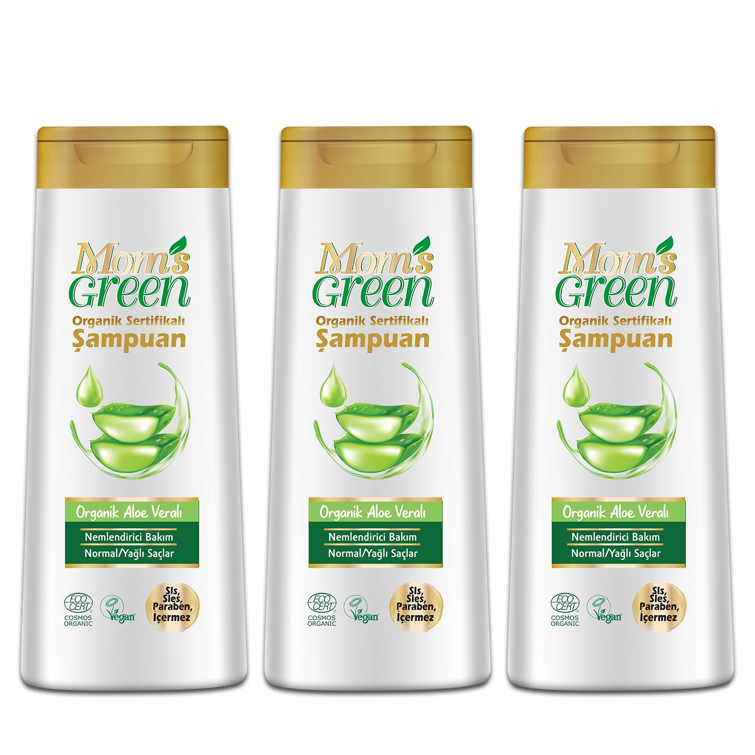 3'lü Set Mom's Green Organik Aloeveralı Şampuan 400 ml 3 Al 2 Öde EcoCosmos