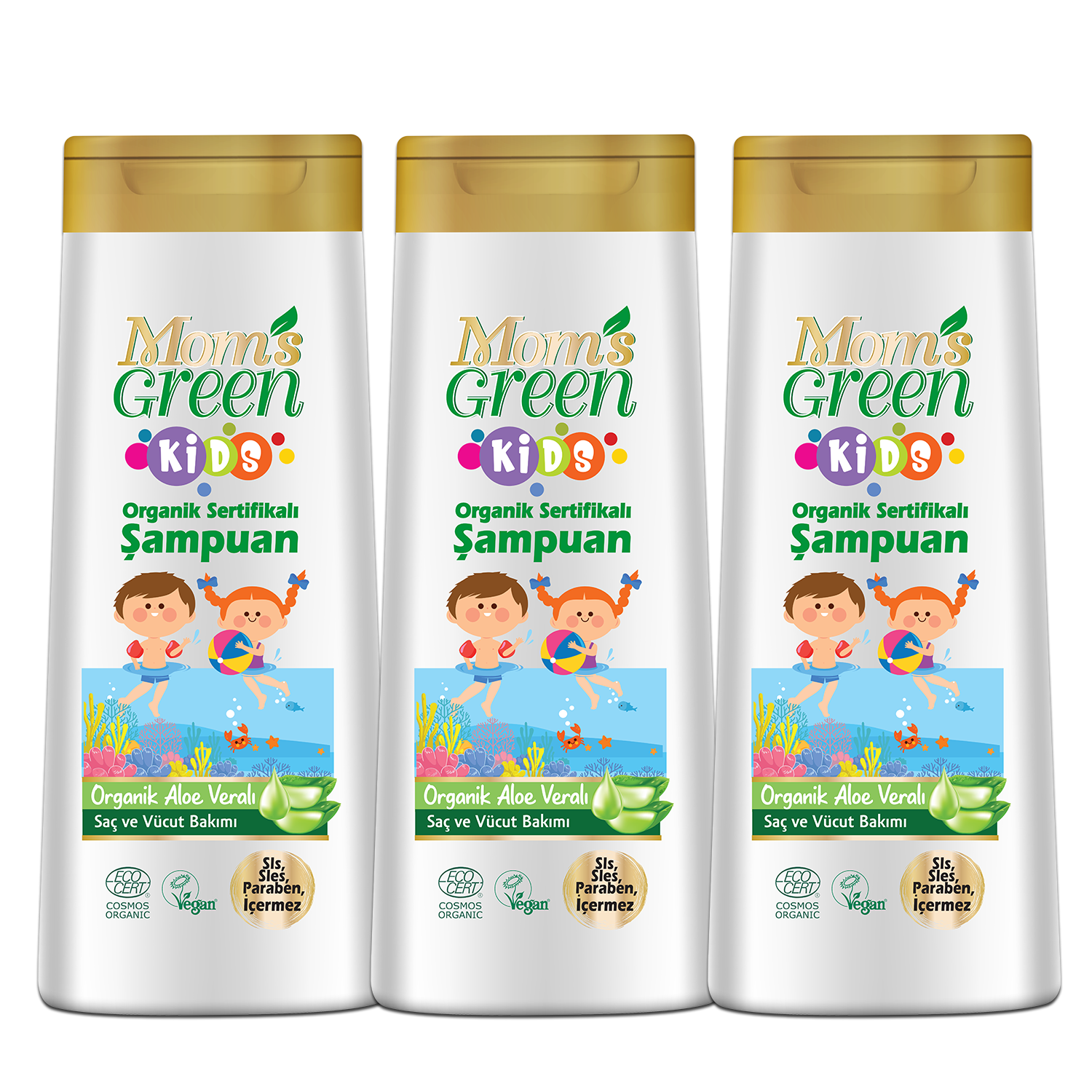 3'lü Set Mom's Green KIDS Organik Aloeveralı ÇOCUK Şampuanı 400ml*3 - EcoCosmos